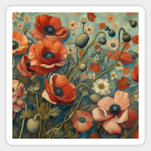 anemone and poppy flower pattern 9 Magnet